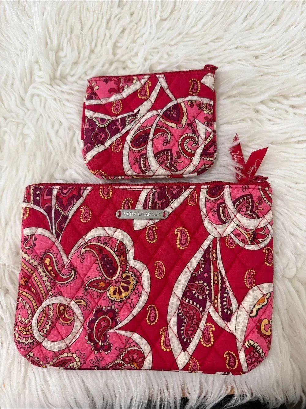 Vera Bradley Hot Pink Paisley Quilted Pouch Set
